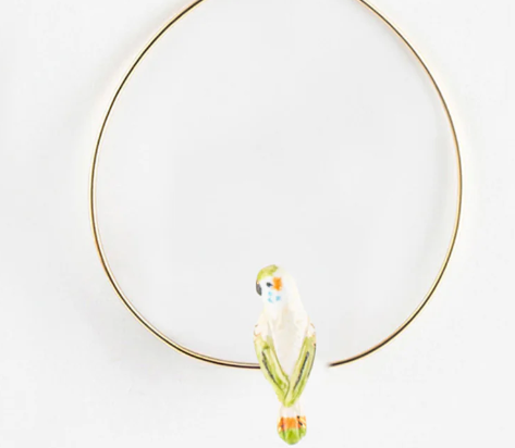 BUDGERIGARS BIRDS BIG HOOP EARRINGS - POÉSIE / Créoles perruche blanche