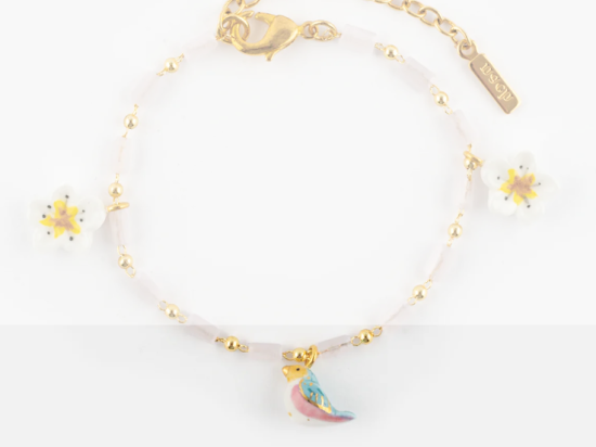 HARVEST TIME AVENTURINE BIRD BRACELET / Bracelet fleur de poirier & oiseau bleu