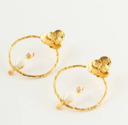 COCKATOO ON FLOWERY CIRCLE EARRINGS - 10TH ANNIVERSARY