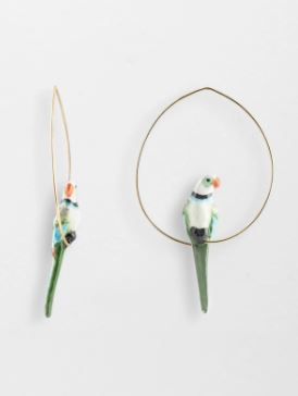 BLUE & GREEN PARROT HOOP EARRINGS / CREOLE PERROQUET BLEU & VERT