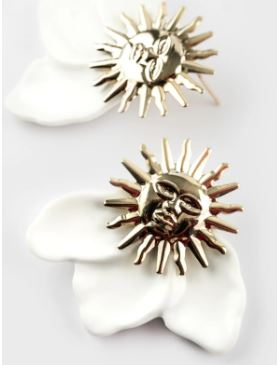 SUN AND WHITE PETALS STUD EARRINGS - SAVANE / BOUCLES D OREILLE SOLEIL ET FLEUR