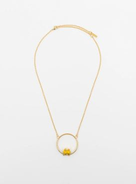 YELLOW PARROTS COUPLE MINI ROUND NECKLACE / COLLIER AVEC COUPLE DE PERROQUETS JAUNE