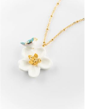 HARVEST TIME PEARTREE FLOWER AND BIRD  NECKLACE / COLLIER FLEUR DE POIRIER ET OISEAU HARVEST TIME