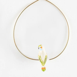 BUDGERIGARS BIRDS BIG HOOP EARRINGS - POÉSIE / Créoles perruche blanche