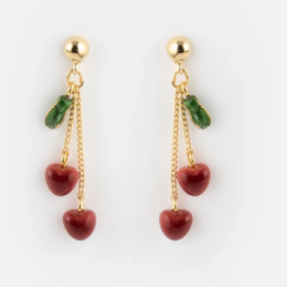 PENDANT CHERRY EARRINGS -CHERRY CHERIE / Boucles d'oreilles pendantes chaîne et cerises - Chérie Cherry