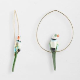 BLUE & GREEN PARROT HOOP EARRINGS / CREOLE PERROQUET BLEU & VERT