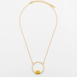YELLOW PARROTS COUPLE MINI ROUND NECKLACE / COLLIER AVEC COUPLE DE PERROQUETS JAUNE