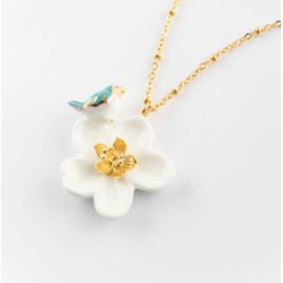 HARVEST TIME PEARTREE FLOWER AND BIRD  NECKLACE / COLLIER FLEUR DE POIRIER ET OISEAU HARVEST TIME